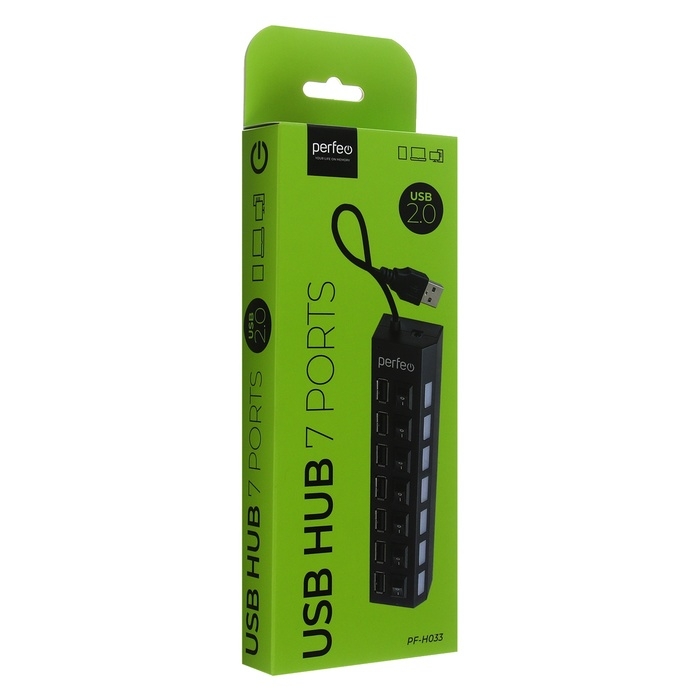 Разветвитель USB (Hub) Perfeo H033, 7 портов, USB 2.0, чёрный Разветвитель USB (Hub) Perfeo H033, 7 портов, USB 2.0, чёрный
