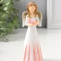Сувенир полистоун "Девушка-ангел в светло-розовом платье, с младенцем" 14,5 см