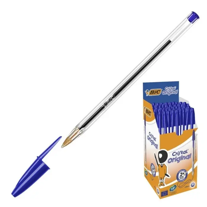 Ручка шариковая, чернила синие, 1.0 мм, среднее письмо, прозрачный корпус, BIC Cristal Original Ручка шариковая, чернила синие, 1.0 мм, среднее письмо, прозрачный корпус, BIC Cristal Original