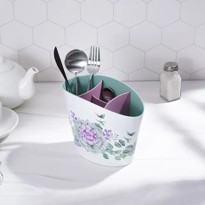 Подставка для столовых приборов &laquo;Каменная роза&raquo;, пластик, белый