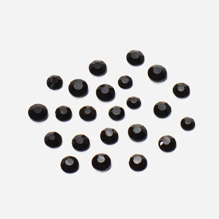 Стразы для декора, круглые, разноразмерные, чёрные