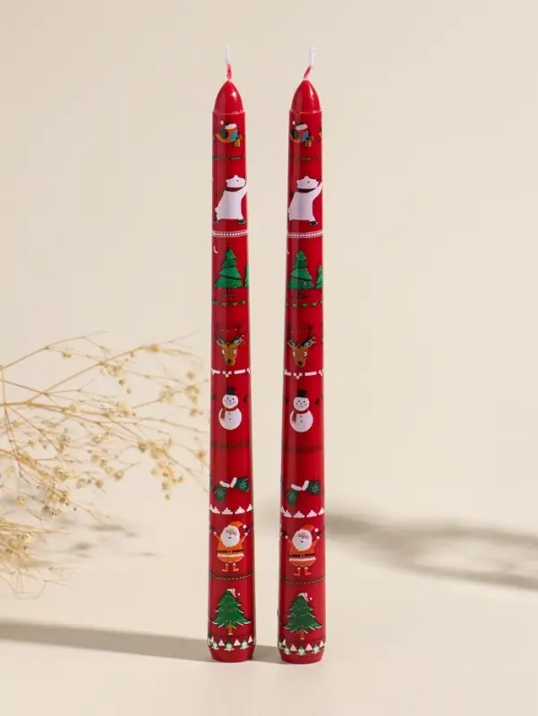 Набор свечей античных, 2,2х25 см, 2 шт "Новогодние персонажи" красные 8х28х2,3 см