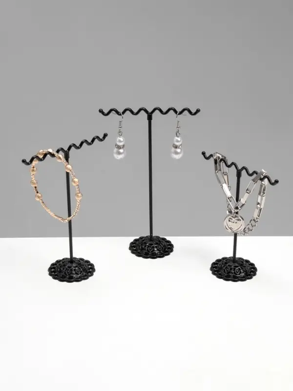 Подставка под серьги QF &laquo;Волны&raquo;, набор 3 шт., h=9.5, 11, 13 см, чёрная