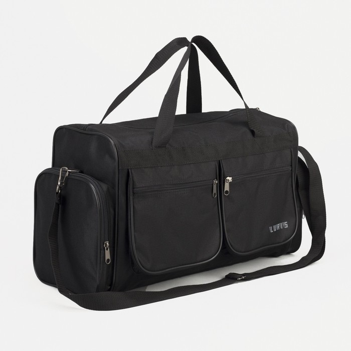 Сумка дорожная на молнии, 4 наружных кармана, длинный ремень, цвет чёрный Сумка дорожная на молнии, 4 наружных кармана, длинный ремень, цвет чёрный