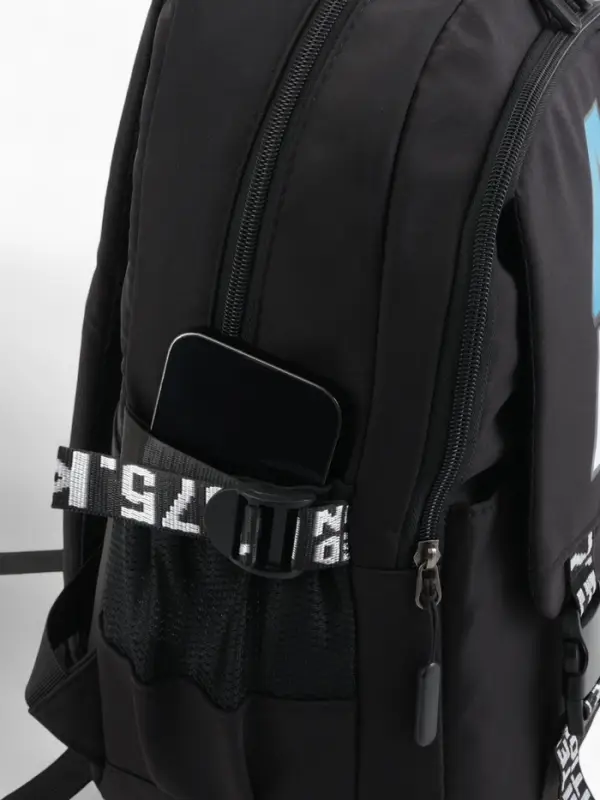 Рюкзак школьный на молнии, с карманами, принтом, размер 28×11×41 см, чёрный/голубой/белый Рюкзак школьный на молнии, с карманами, принтом, размер 28×11×41 см, чёрный/голубой/белый