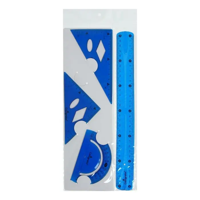 Набор геометрический Calligrata, силиконовый, гибкий, 4 предмета (линейка 30 см, 2 угольника, транспортир), МИКС