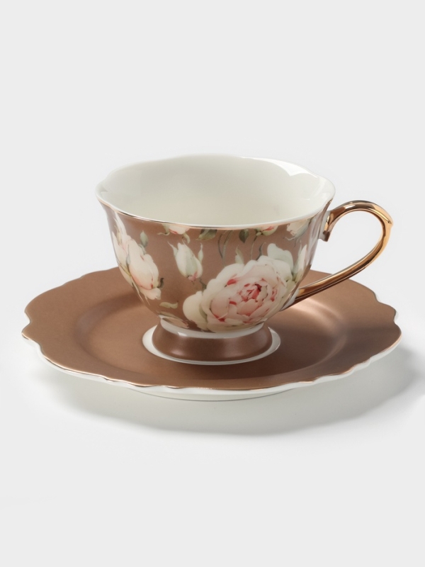 Чайная пара 220 мл WY   Чайная пара 220 мл WY  "Pink O'hara", бежевый
