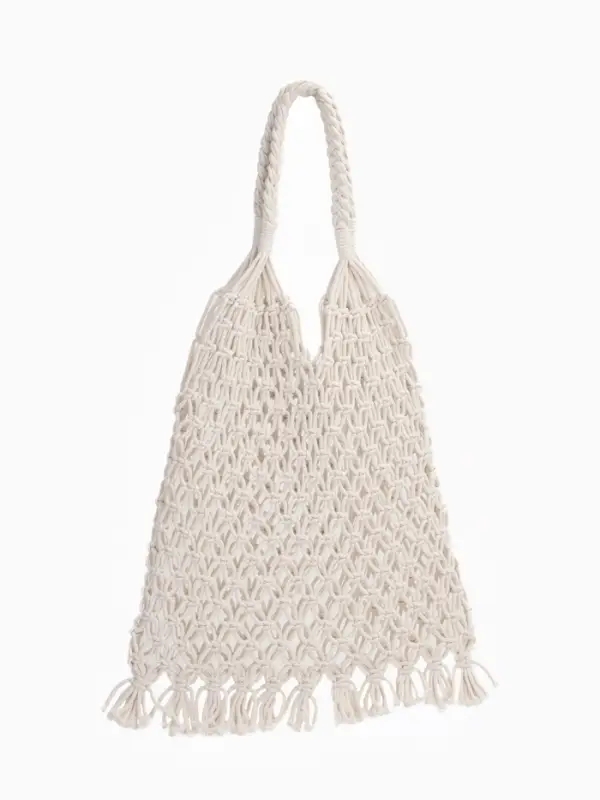 Сумка пляжная, плетёная, клетка 3.5 см, белая