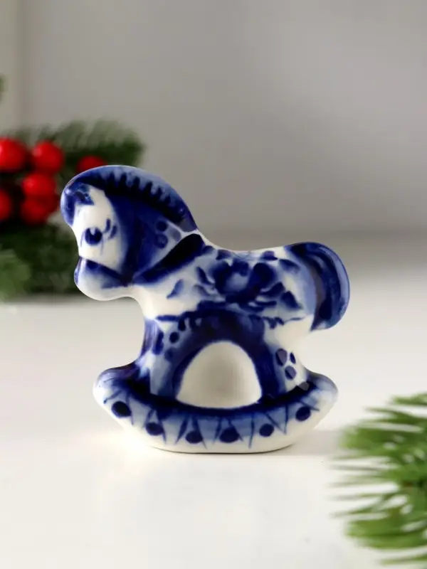 Сувенир Конь качалка, 7х7см, гжель Сувенир Конь качалка, 7х7см, гжель