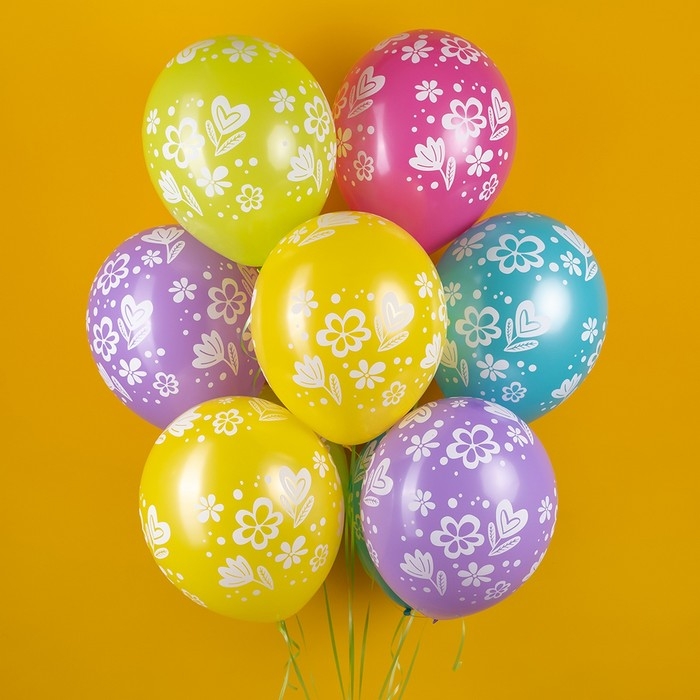 Шар латексный 12 Шар латексный 12" «Цветочки», ассорти, пастель, 5 ст., набор 25 шт., МИКС