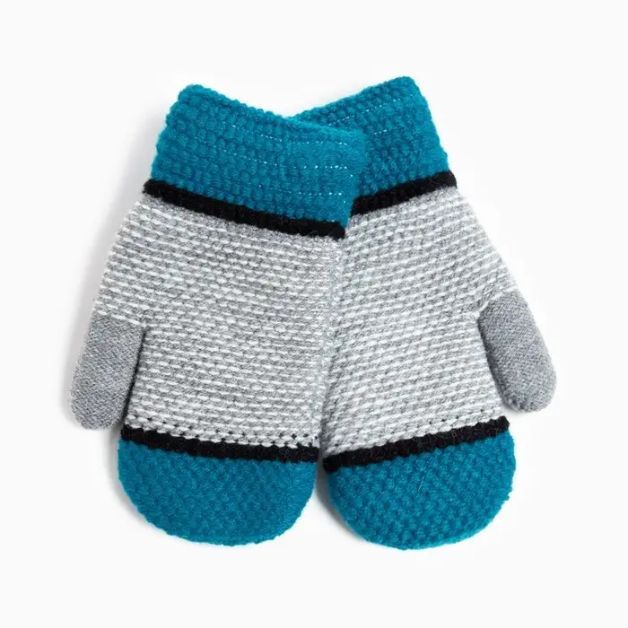 Варежки детские, цвет серый/бирюзовый, размер 16 (8-10 лет) Варежки детские, цвет серый/бирюзовый, размер 16 (8-10 лет)