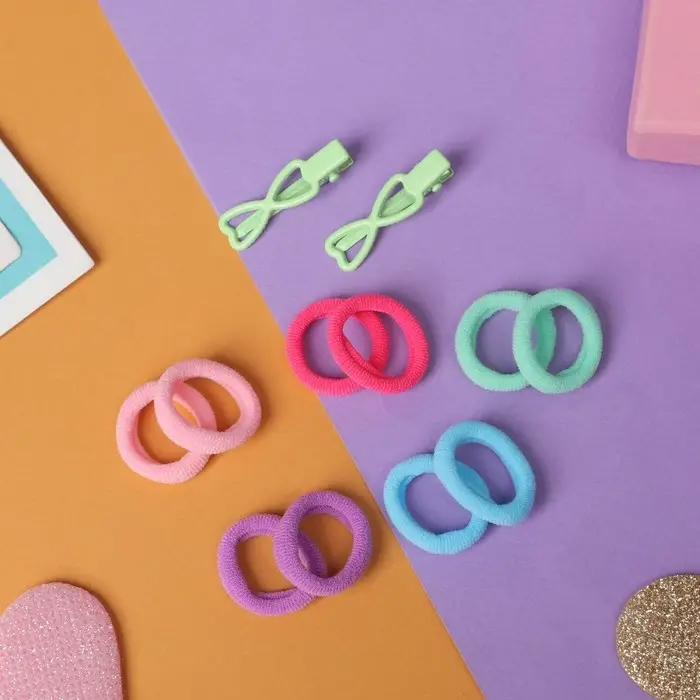 Набор для волос Набор для волос "Карамель" (10 резинок 1,5 см, 2 зажима 3 см) сердечки, зелёный