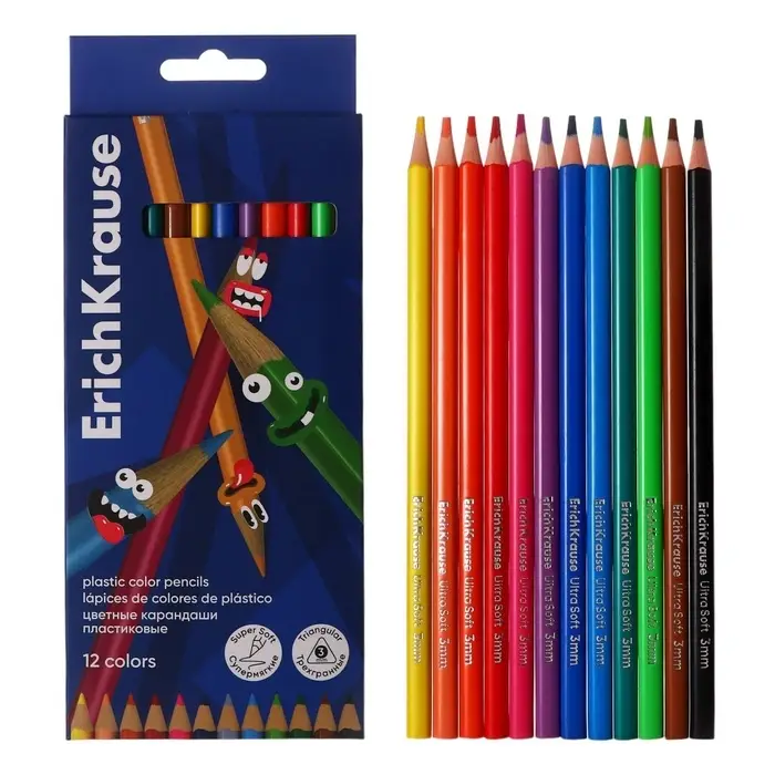 Карандаши цветные 12 цветов ErichKrause Color Friends, трёхгранные, пластиковые, с европодвесом