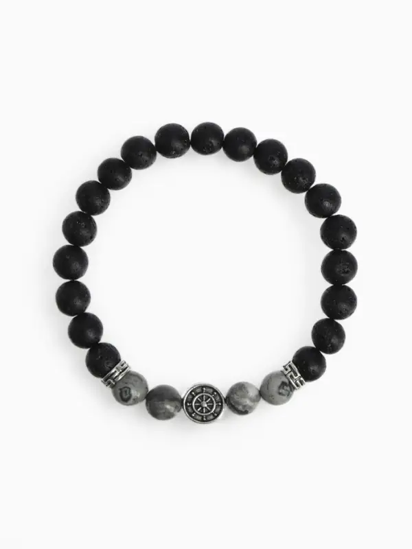 Браслет мужской &laquo;Бастион&raquo; штурвал, цвет чёрно-серый с серебром, d=7 см