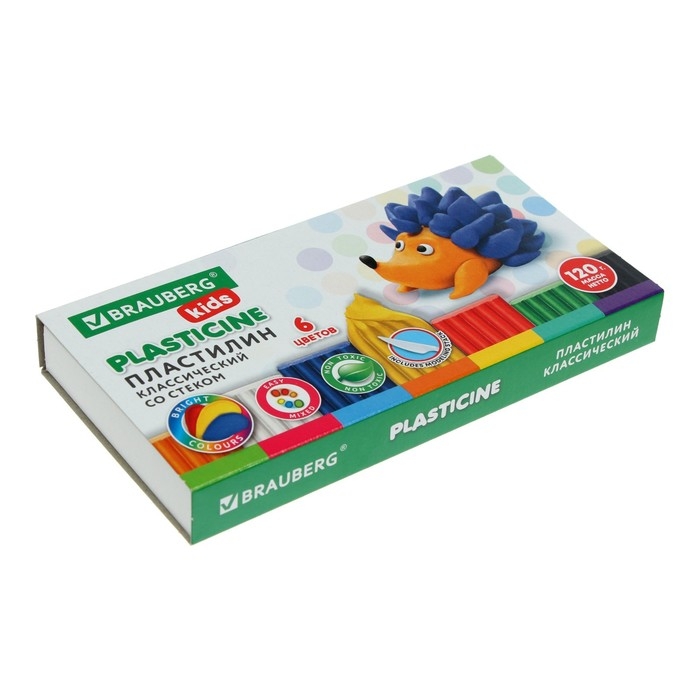 Пластилин 6цв 120г BRAUBERG Пластилин 6цв 120г BRAUBERG "KIDS", со стеком, ВЫСШЕЕ КАЧЕСТВО 106435