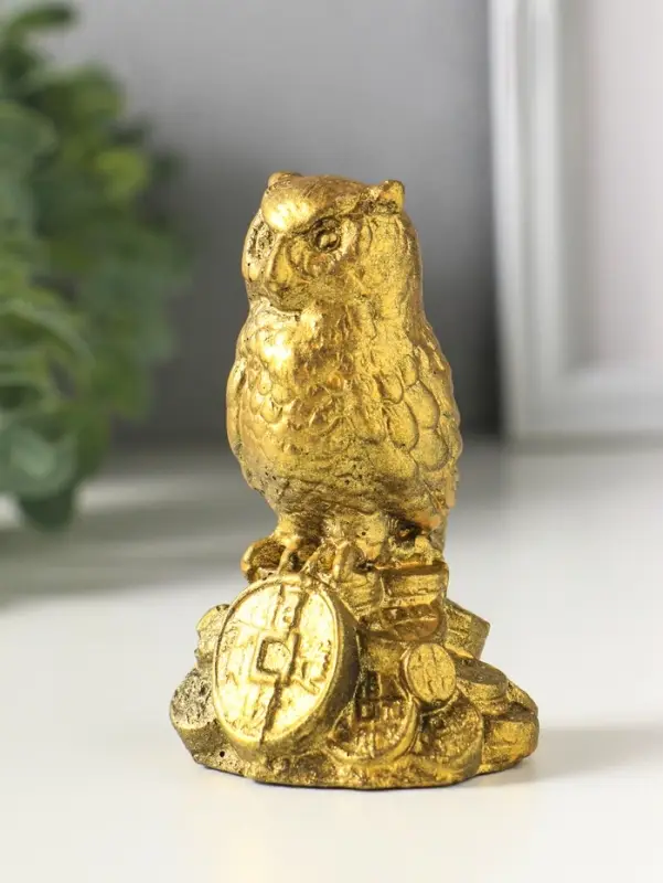Фигурка гипс &laquo;Филин с деньгами&raquo;, 10&times;5 см, под золото