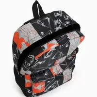 Рюкзак школьный на молнии, с карманами, с принтом, размер 30&times;13&times;42 см, чёрный/оранжевый