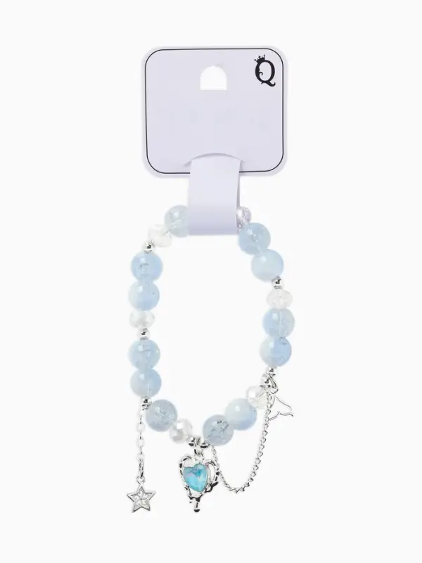 Браслет с подвесками &laquo;Сахарный. Сердце текучее&raquo;, d=6 см, шар № 10/8, голубой в серебре