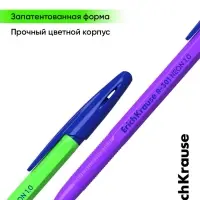 Набор ручек шариковых 4 штуки ErichKrause R=301 Neon Stick & Grip, узел 1.0 мм, чернила синие, резиновый упор, европодвес
