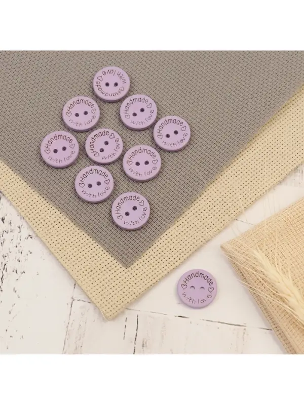Набор нашивок из дерева Hand made with love, 2×2 см, 10 шт., сиреневый