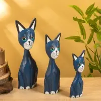 Сувенир интерьерный "Кошачья семья" (набор 3 шт: 30,25 и 20 см) дерево, цв. синий