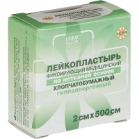 Лейкопластырь 2х500см&nbsp; нетканый в картоне LEIKO, 12 шт/уп