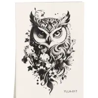 Татуировка на тело &laquo;Филин в цветах&raquo;, 12.5&times;20.7 см, чёрная