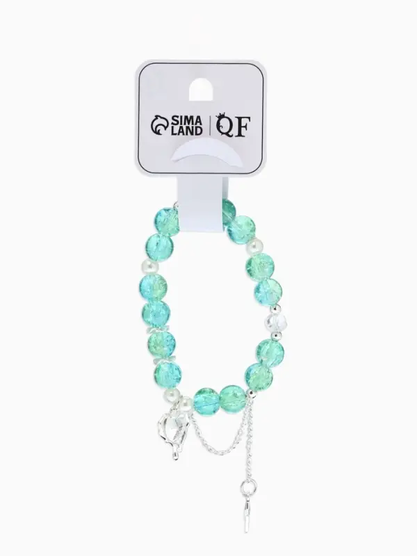 Браслет с подвесками &laquo;Сахарный. Сердце и искра&raquo;, шар № 10/8, d=6 см, зеленый, голубой в серебре