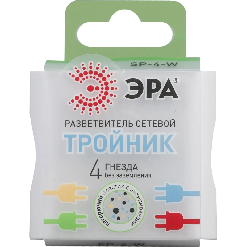 Тройник ЭРА, 4 роз/16А/3500Вт, без заземл, белый, SP-4-W