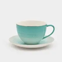 Чайная пара Доляна &laquo;Млечный путь&raquo;, 2 предмета: чашка 220 мл, блюдце d=13.5 см, фарфор, бирюзовая