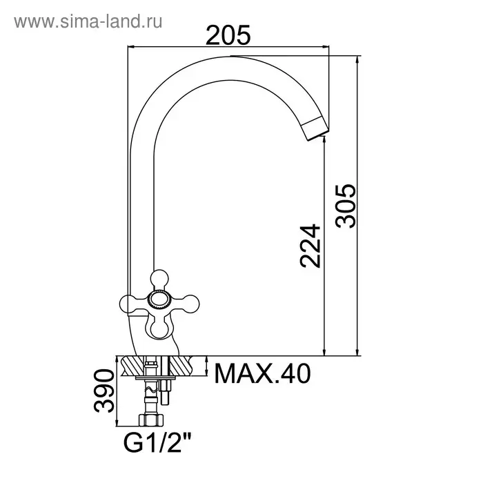 Cмеситель для кухни Accoona A4971, двухвентильный, с гайкой, латунь, хром Cмеситель для кухни Accoona A4971, двухвентильный, с гайкой, латунь, хром