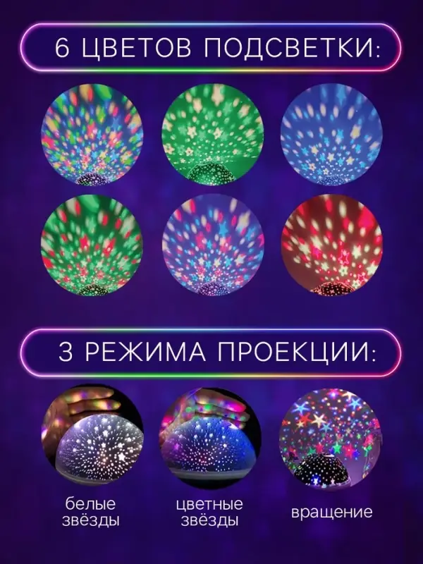 Проектор - ночник ZABIAKA &laquo;Звёздное небо&raquo;, фиолетовый