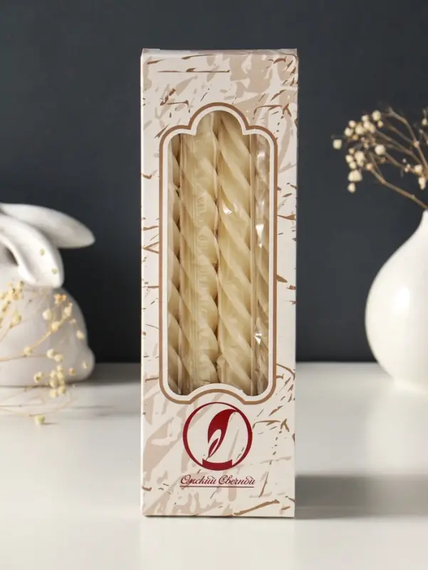 Набор свечей витых, 2.3&times;24.5 см, 5 ч, 50 г, 4 шт., слоновая кость, в подарочной коробке