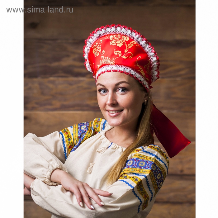 Кокошник «Красный с узором», атлас, завязка на бант Кокошник «Красный с узором», атлас, завязка на бант
