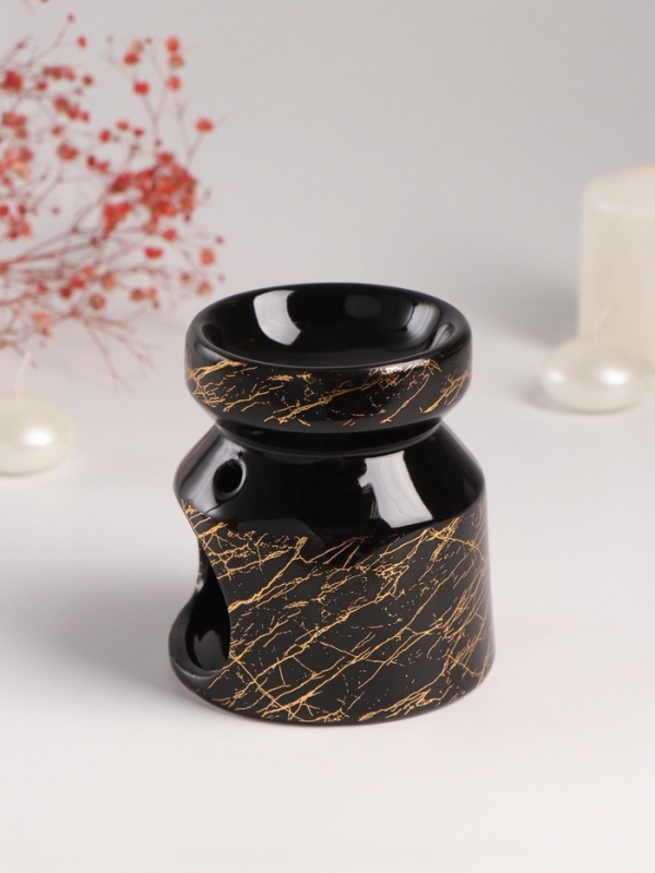 Аромалампа керамика Аромалампа керамика "Чёрный мрамор с золотыми трещинками" 9,8х9,8х11 см