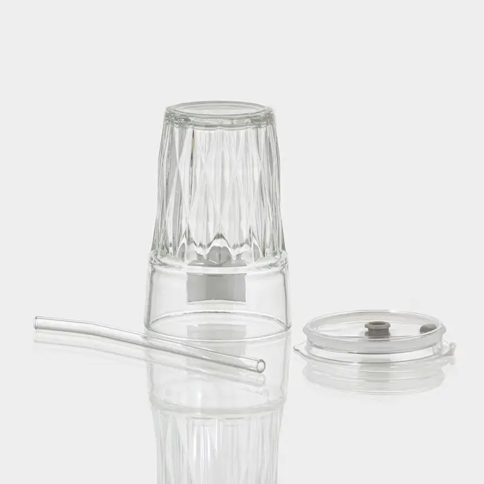 Стакан стеклянный с крышкой и трубочкой &laquo;Крона&raquo;, 400 мл