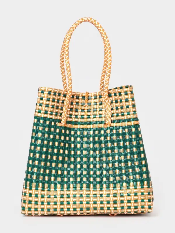 Сумка плетёная, 40&times;20&times;55 см, пластик, зелёно-бежевая