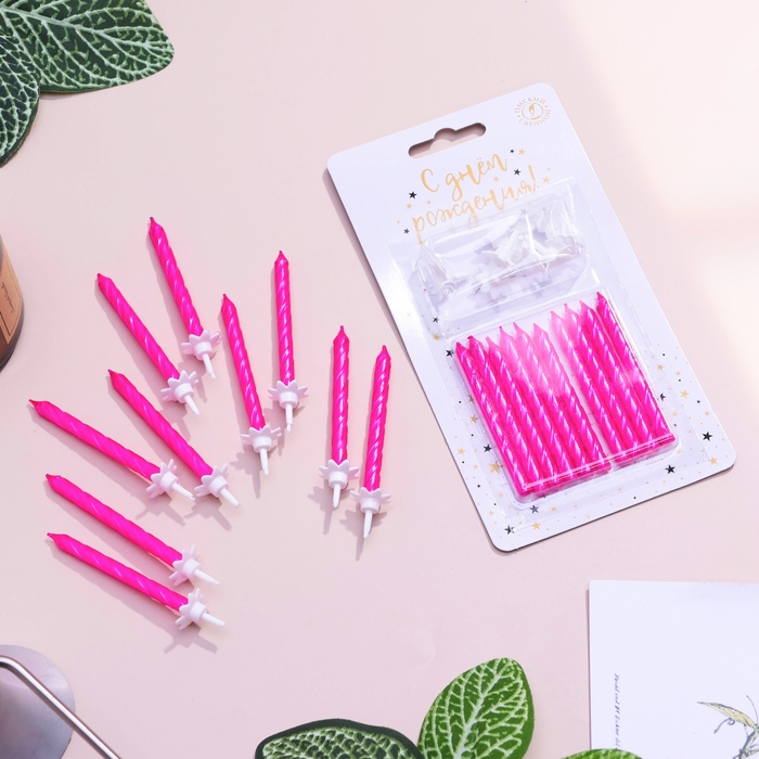 Свечи в торт &laquo;Спираль&raquo;, 6 см, металлик розовый, набор 10 шт.