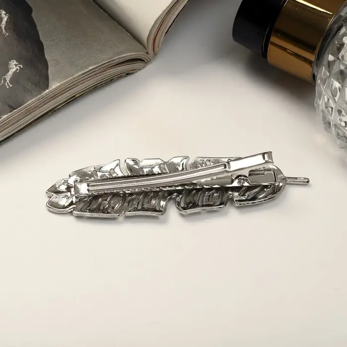 Зажим для волос "Либерти" перо, 7,5 см, серебро