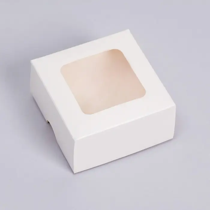 Коробка складная, крышка - дно, с окном, белая, 8×8×4 см