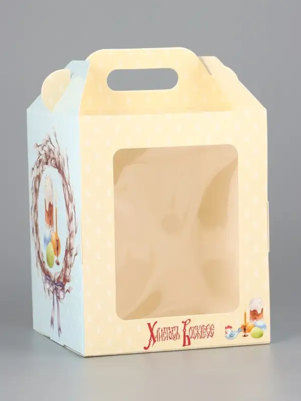 Коробка подарочная пасхальная с окном, с фронтальной загрузкой «Верба» 15×15×18 см