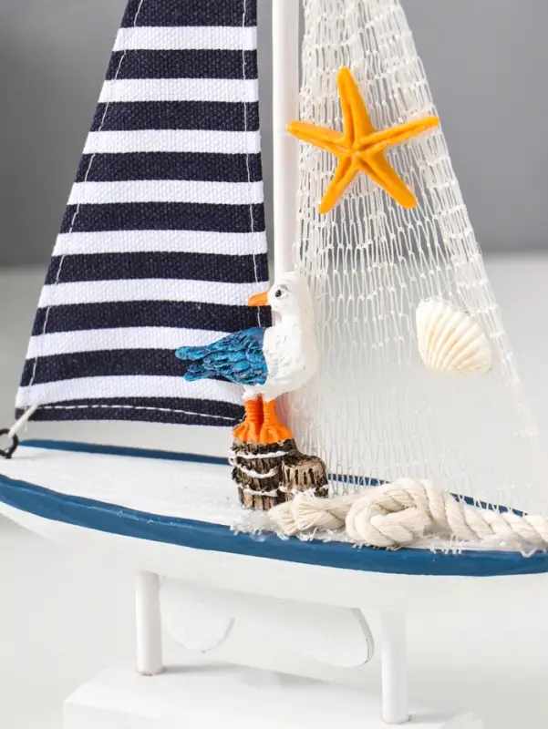 Сувенир дерево "Парусник с чайкой" бело-синий 16,5х4,5х27,5 см