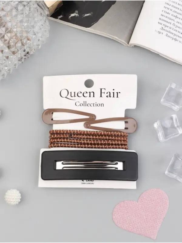 Набор для волос QF &laquo;Флоренс лео&raquo;, 4 резинки 6.5 см, заколка - автомат МИКС 8 см, 2 заколки 4.5 см, коричневый