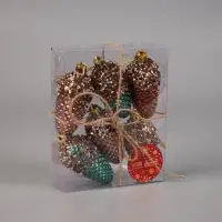 Ёлочные игрушки 6 шт. &laquo;Шишка Феерия&raquo; 8&times;3.5 см, зелёно-золотой