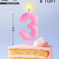 Свеча в торт на шпажке &laquo;Грань&raquo;, цифра 3, 5 см, розовая