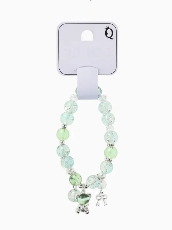 Браслет с подвесками &laquo;Сахарный. Мишка&raquo;, шар №10/8, d=6 см, зелёный, голубой в серебре