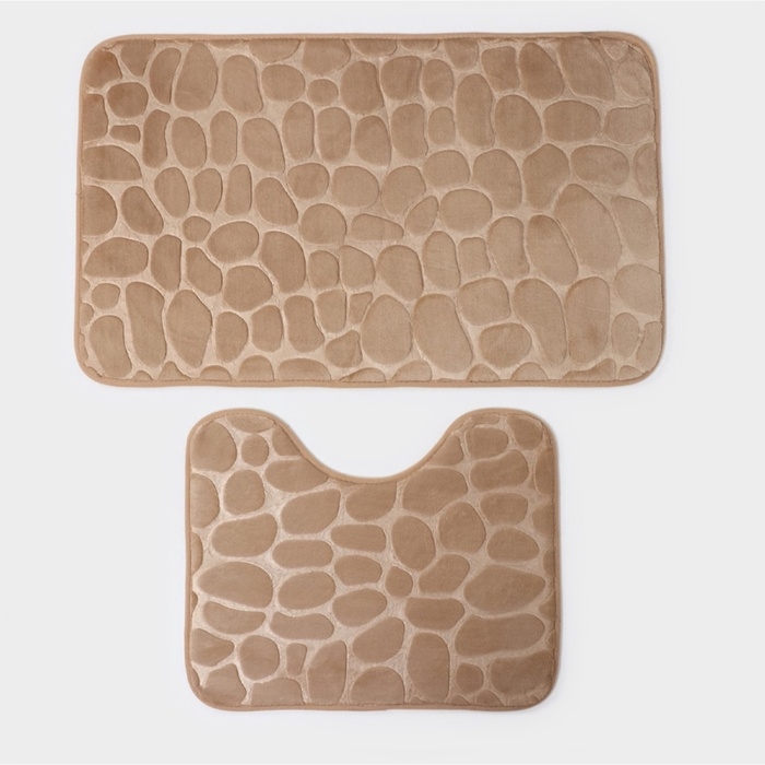 Коврики для ванной и туалета Доляна «Камни», 2 шт, 40×50, 50×80 см, цвет бежевый Коврики для ванной и туалета Доляна «Камни», 2 шт, 40×50, 50×80 см, цвет бежевый