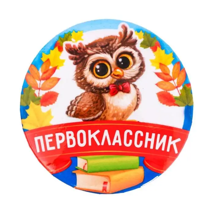 Значок закатной школьный на 1 Сентября &laquo;Первоклассник&raquo;, совенок, d=56 мм