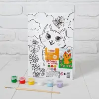 Картина по номерам для детей &laquo;Котёнок с бабочкой&raquo;, 21&times;15 см