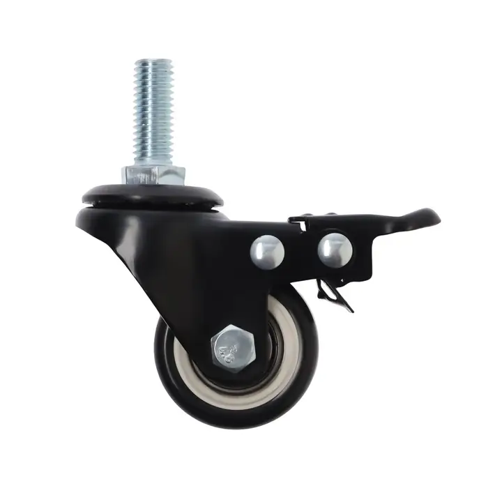 Колесо мебельное ТУНДРА, d=40 мм, поворотное, с футоркой 10&times;25 мм, с тормозом, черное